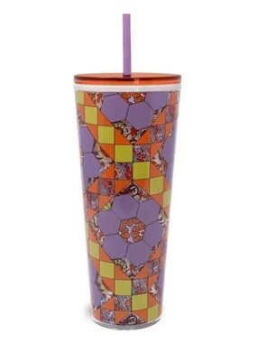 Vera Bradley Patterned Tall Tumbler with Straw - Purple & Orange